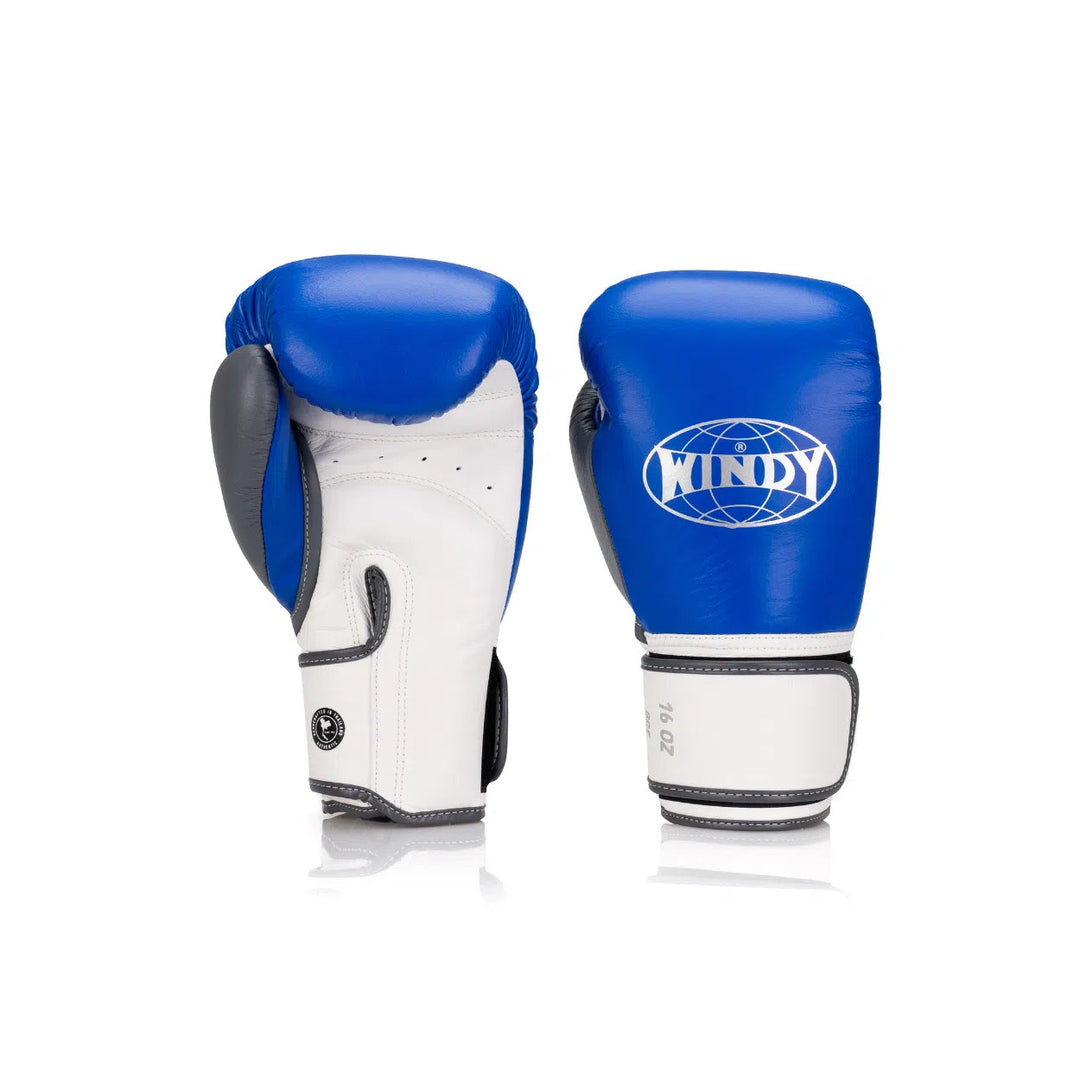 BGE Elite Velcro Leather Glove - Blue/Grey/White