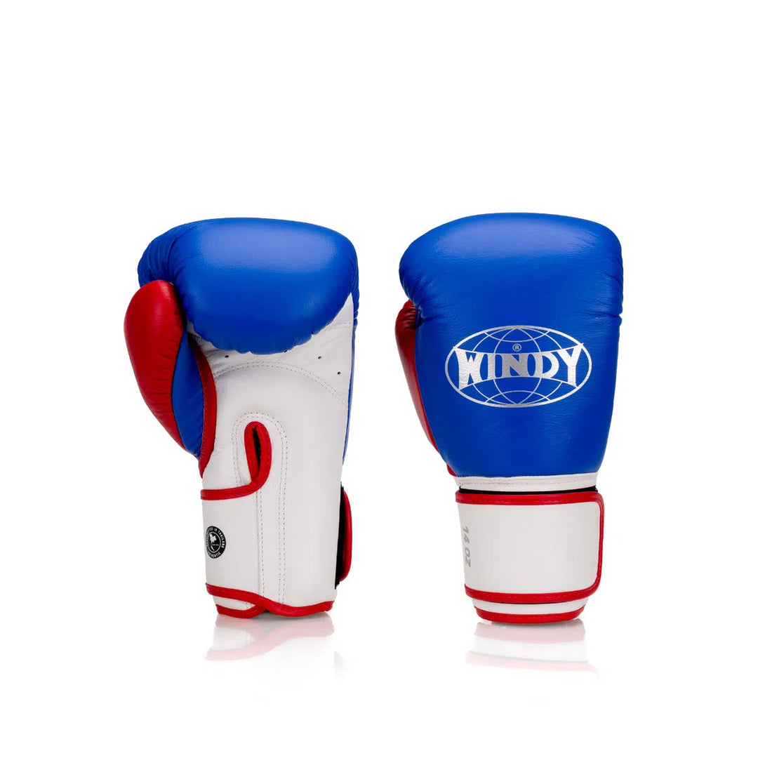 BGE Elite Velcro Leather Glove - Blue/Red/White