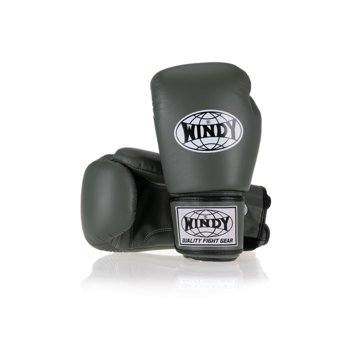 Windy Army Green BGVH Gloves. Classic Genuine Leather Gloves for Boxing and Muay Thai