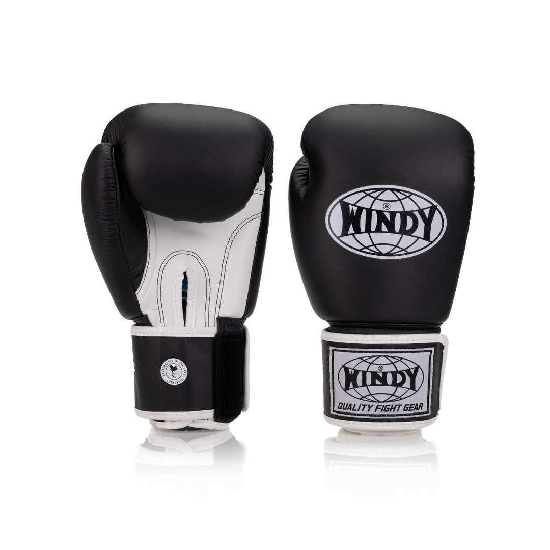 Windy Black BGVHU Gloves. Classic Microfiber Gloves for Boxing and Muay Thai