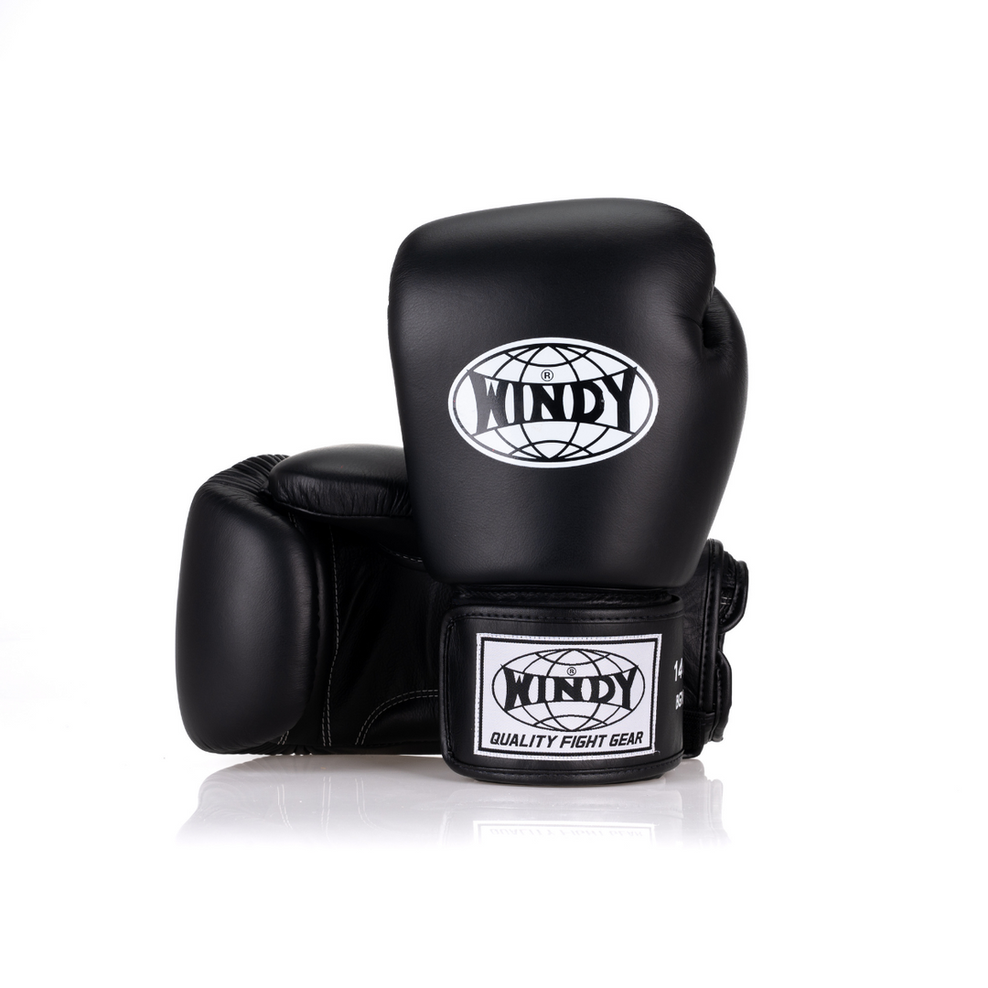 Windy Black BGVH Gloves. Classic Genuine Leather Gloves for Boxing and Muay Thai
