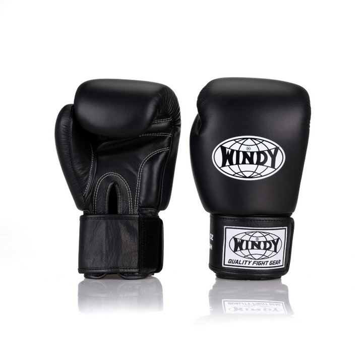 Windy Black BGVH Gloves. Classic Genuine Leather Gloves for Boxing and Muay Thai
